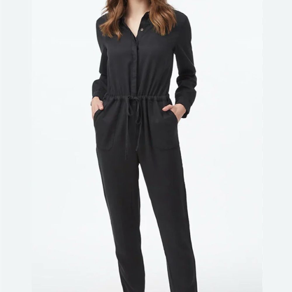 Joie Silk Black Jumpsuit with Adjustable Waist and Tapered Legs